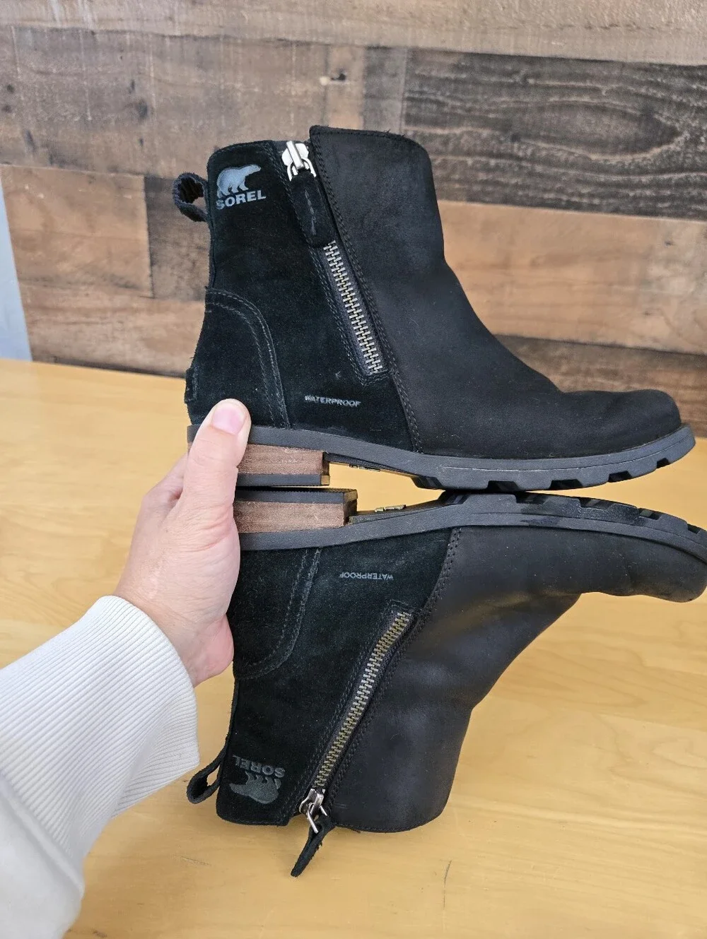 Sorel Emelie Zip Ankle Boots Bootie Black Leather Suede - Women's Size 6.5